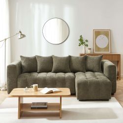 Canapé d'angle convertible et réversible LEVIA 4 places tissu vert