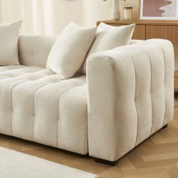 Canapé droit convertible LEVIA 3 places tissu beige