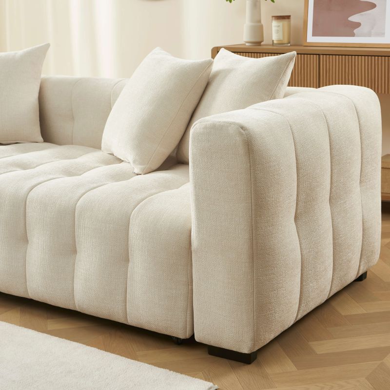 Canapé droit convertible LEVIA 3 places tissu beige