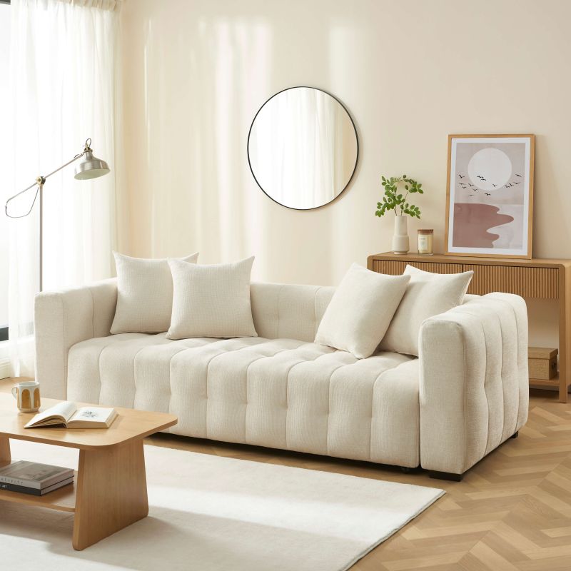 Canapé droit convertible LEVIA 3 places tissu beige