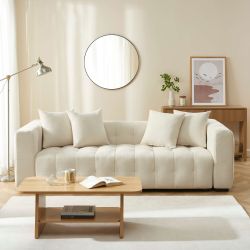 Canapé droit convertible LEVIA 3 places tissu beige