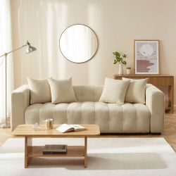 Canapé droit convertible LEVIA 3 places tissu taupe