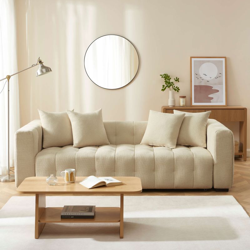 Canapé droit convertible LEVIA 3 places tissu taupe