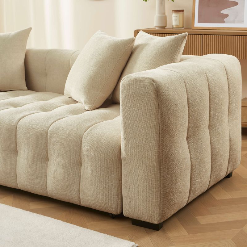 Canapé droit convertible LEVIA 3 places tissu taupe