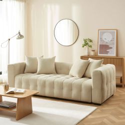 Canapé droit convertible LEVIA 3 places tissu taupe