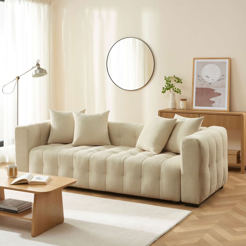 Canapé droit convertible LEVIA 3 places tissu taupe