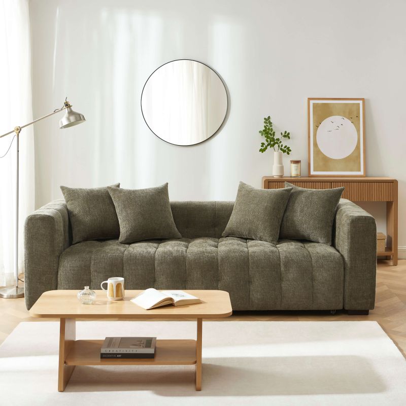 Canapé droit convertible LEVIA 3 places tissu vert