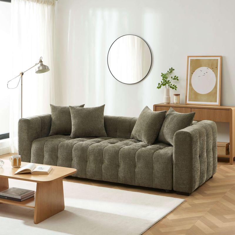 Canapé droit convertible LEVIA 3 places tissu vert