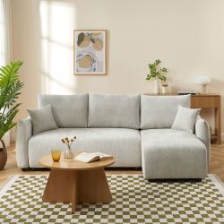 Canapé d'angle convertible et réversible NEMEA 4 places tissu chenille gris