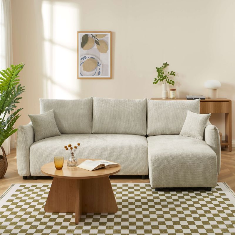 Canapé d'angle convertible et réversible NEMEA 4 places tissu chenille beige