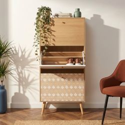 Meuble à chaussures LEIKA motifs et effet chêne 3 portes