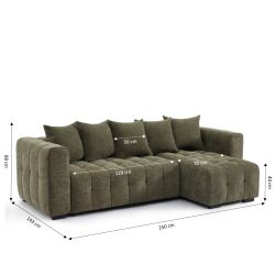 Canapé d'angle convertible et réversible LEVIA 4 places tissu vert
