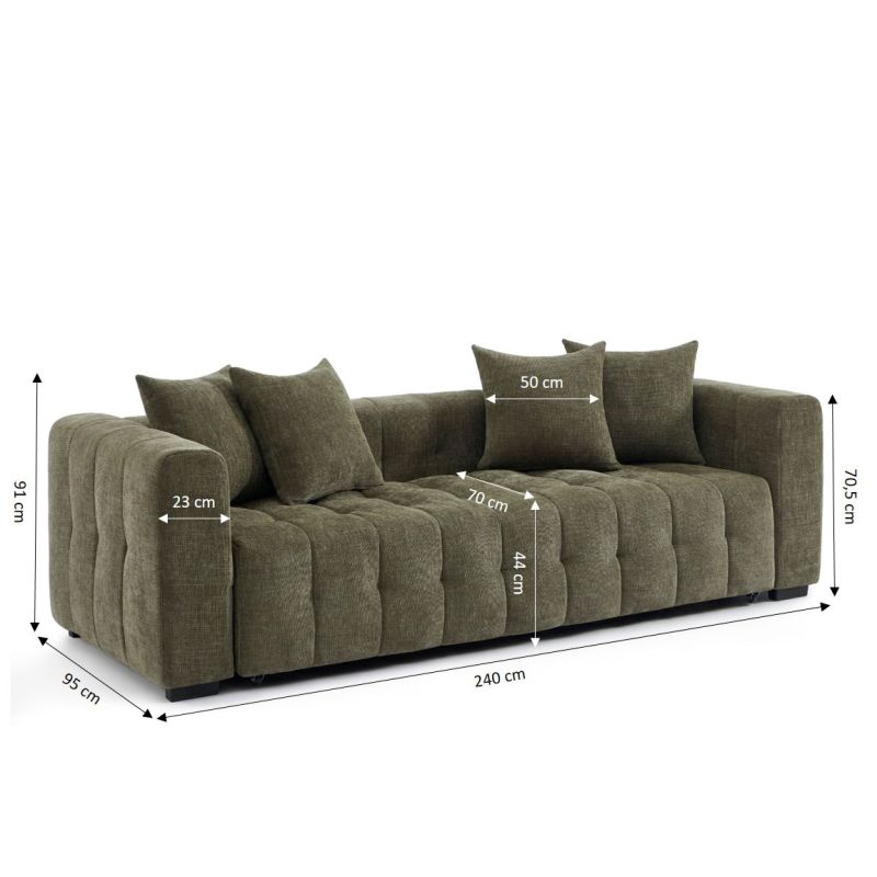 Canapé droit convertible LEVIA 3 places tissu vert