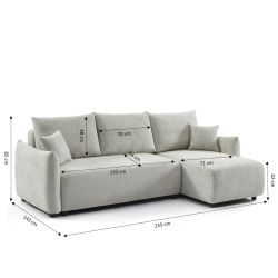 Canapé d'angle convertible et réversible NEMEA 4 places tissu chenille gris