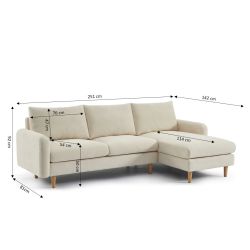 Canapé d'angle réversible fixe CALIBA 4 places tissu chenille beige