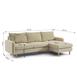 Canapé d'angle réversible fixe CALIBA 4 places tissu chenille taupe