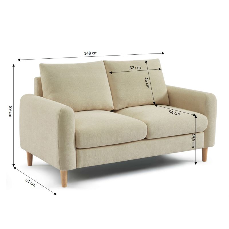 Canapé droit fixe CALIBA 2 places tissu chenille taupe