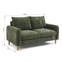 Canapé droit fixe CALIBA 2 places tissu chenille vert