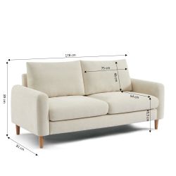 Canapé droit fixe CALIBA 3 places tissu chenille beige