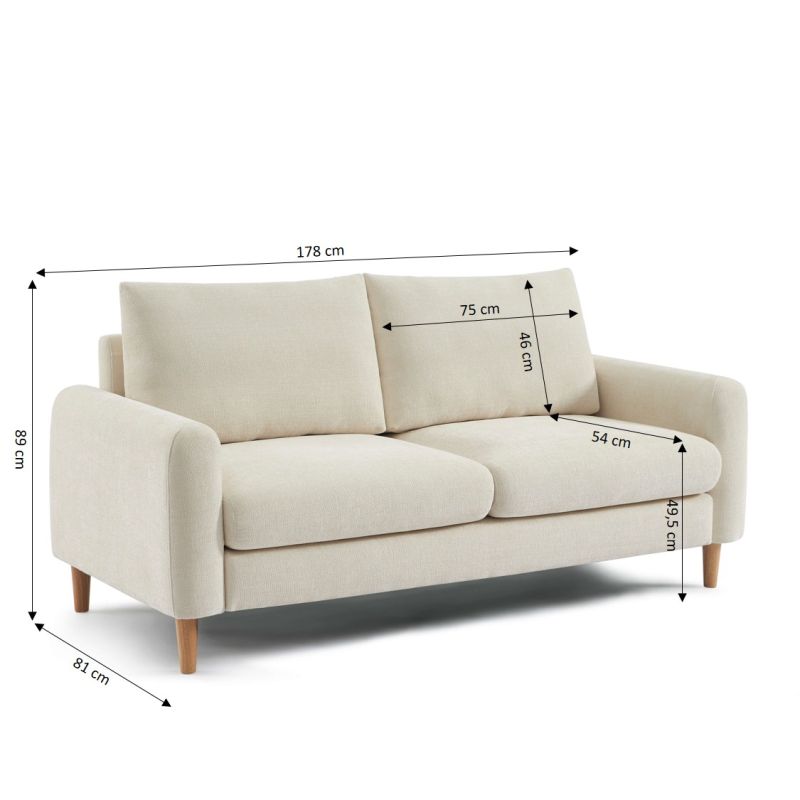 Canapé droit fixe CALIBA 3 places tissu chenille beige