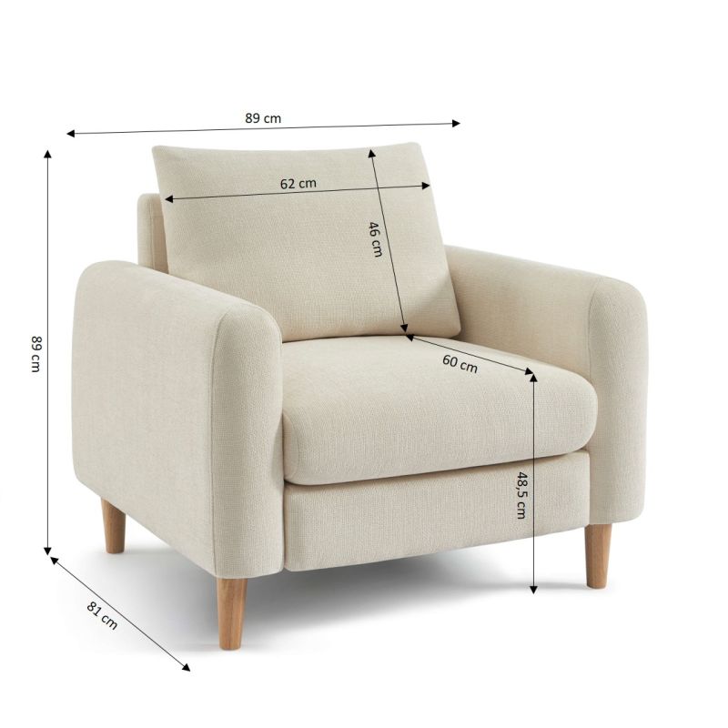 Fauteuil fixe CALIBA 1 place tissu chenille beige