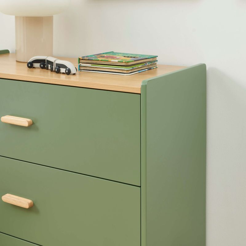 Commode enfant AURA 3 tiroirs vert et effet chêne 80 cm