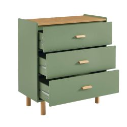 Commode enfant AURA 3 tiroirs vert et effet chêne 80 cm