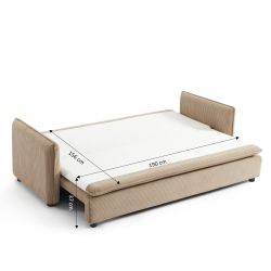 Canapé droit convertible CIBOLA 3 places velours côtelé taupe