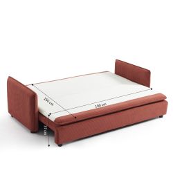 Canapé droit convertible CIBOLA 3 places velours côtelé terracotta