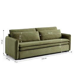 Canapé droit convertible CIBOLA 3 places velours côtelé vert