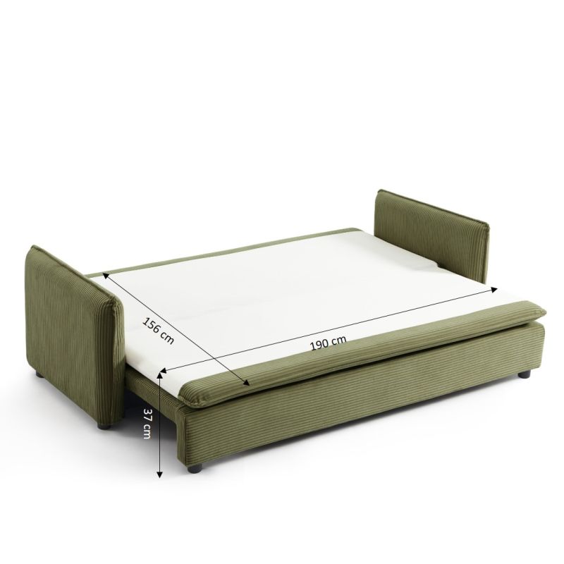 Canapé droit convertible CIBOLA 3 places velours côtelé vert