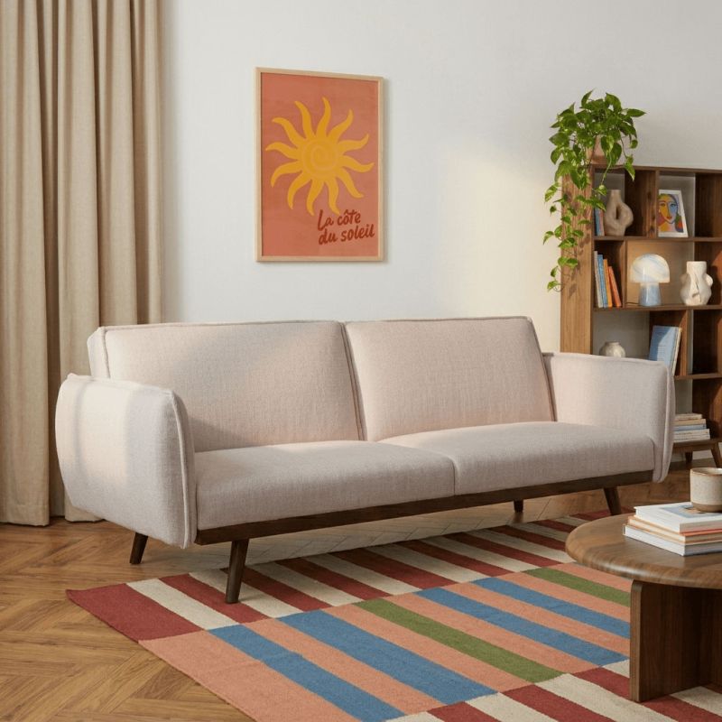 Canapé droit convertible VESTA 3 places tissu beige