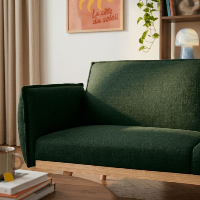 Canapé droit convertible VESTA 3 places tissu vert