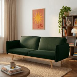 Canapé droit convertible VESTA 3 places tissu vert