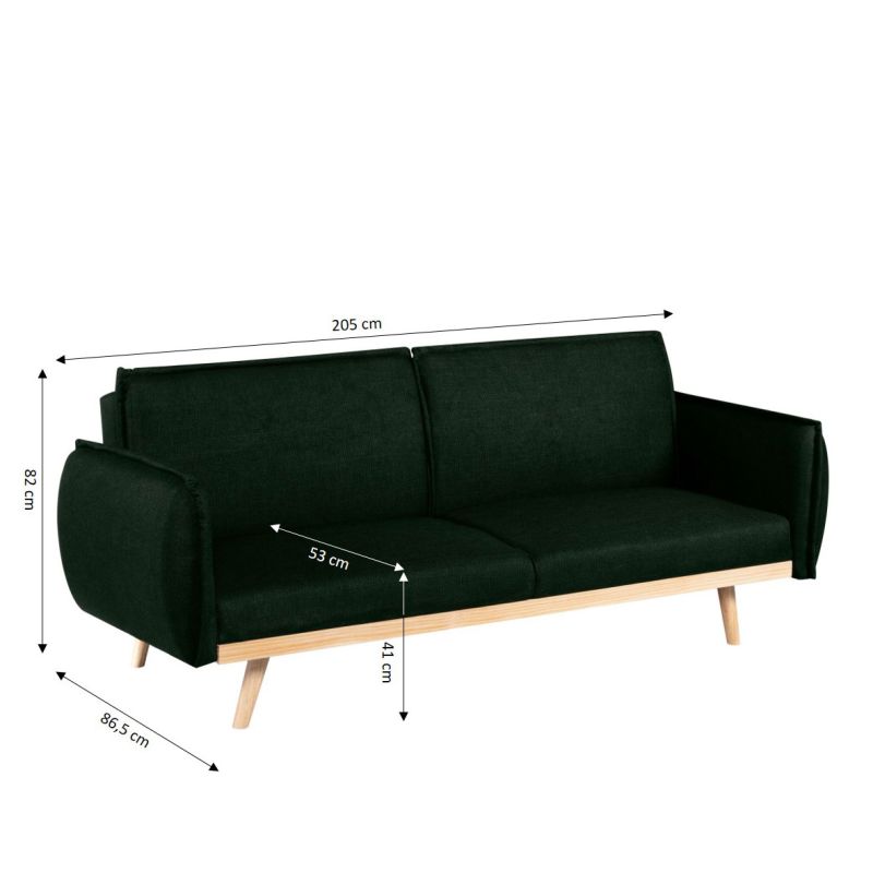 Canapé droit convertible VESTA 3 places tissu vert