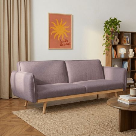 Canapé droit convertible VESTA 3 places tissu mauve