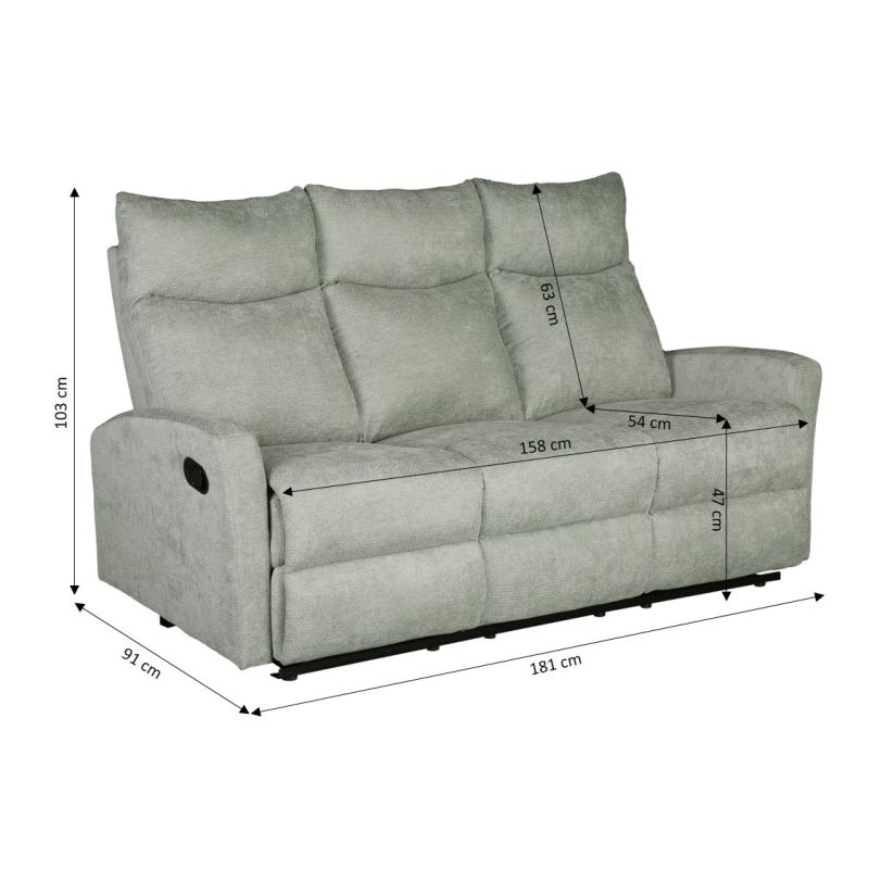 Canapé relax manuel ANTARES 3 places tissu vert