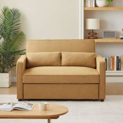 Canapé droit convertible NEVA 2 places tissu jaune