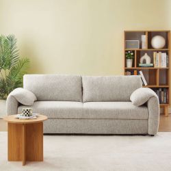 Canapé droit convertible ANGEA 3 places tissu chenille tramé beige