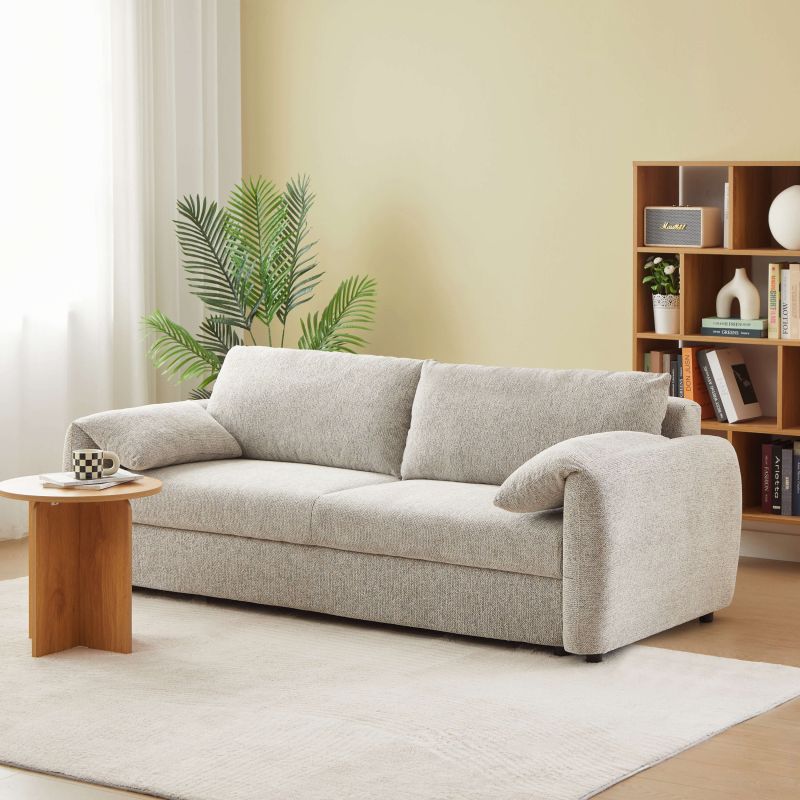 Canapé droit convertible ANGEA 3 places tissu chenille tramé beige