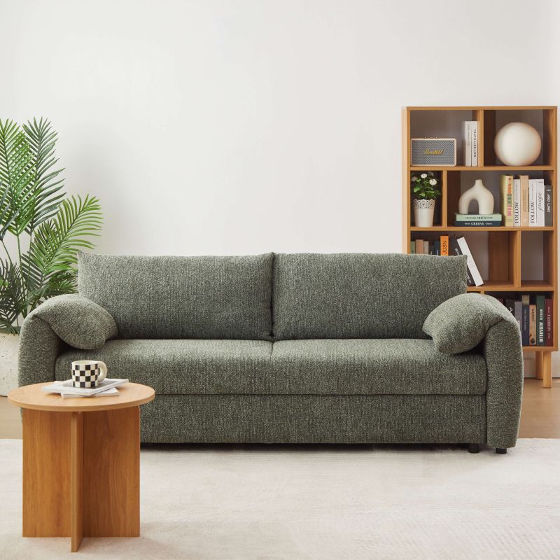 Canapé droit convertible ANGEA 3 places tissu chenille tramé vert