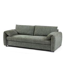 Canapé droit convertible ANGEA 3 places tissu chenille tramé vert