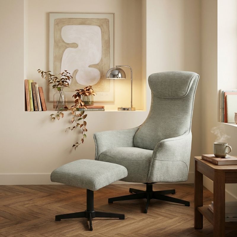 Fauteuil relax manuel rotatif RIGEL + repose-pieds 1 place tissu vert