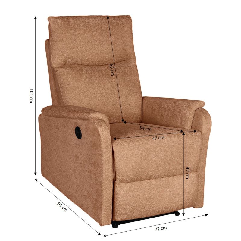 Fauteuil relax électrique ARGOLI 1 place tissu orange
