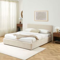 Lit coffre VANIA 160x200 tissu beige sommier inclus