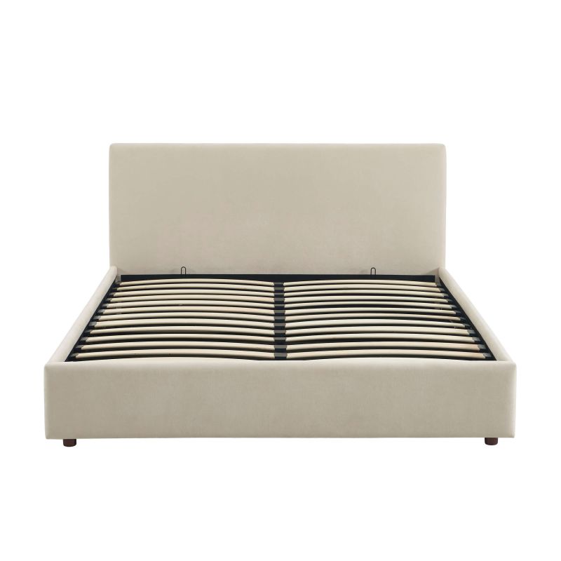 Lit coffre VANIA 160x200 tissu beige sommier inclus