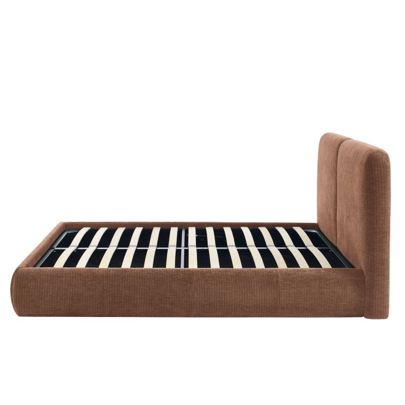 Lit coffre YOKA 160x200 velours côtelé marron sommier inclus