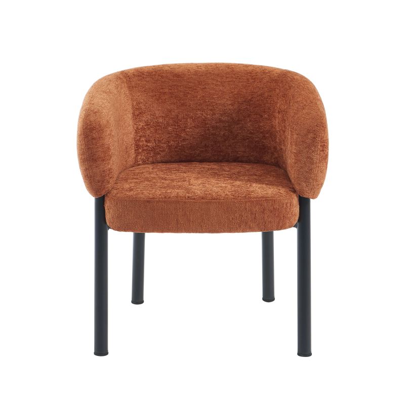 Fauteuil de table ABELIA chenille terracotta et pieds métal noir
