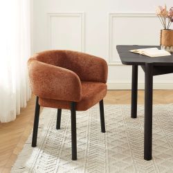 Fauteuil de table ABELIA chenille terracotta et pieds métal noir