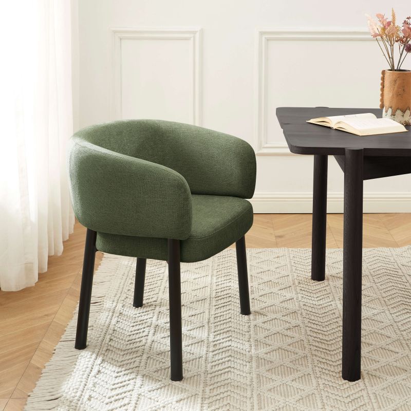 Fauteuil de table ABELIA velours tramé vert et pieds métal noir
